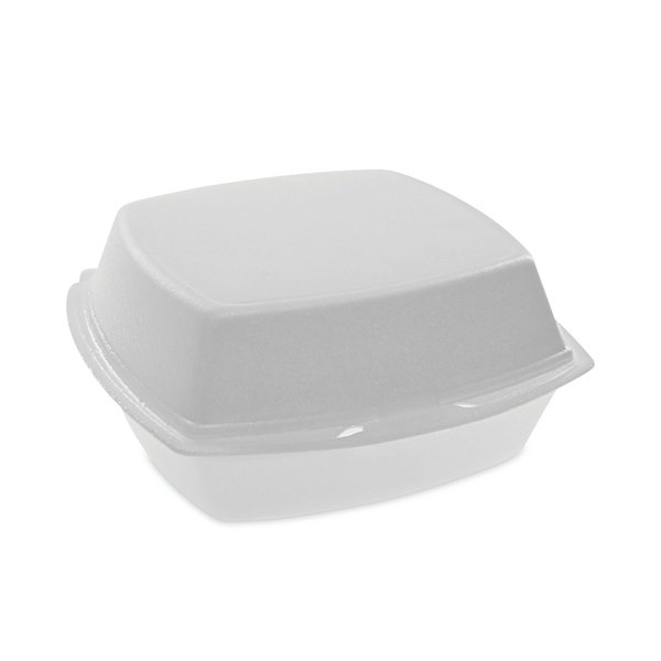 Pactiv Evergreen Foam Hinged Lid Containers, Single Tab Lock, 6.38 x 6.38 x 3, White, PK500 YTH100800000